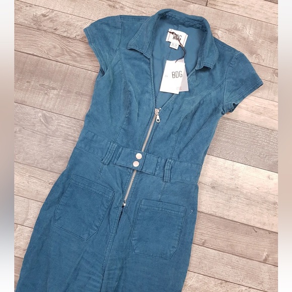 Urban Outfitters Rue Corduroy Jumpsuit XS UK 6 Blue Zip Up Boilersuit BNWT - Picture 4 of 13